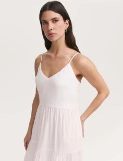 Pure Cotton Textured Midi Tiered Dress