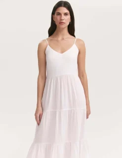 Pure Cotton Textured Midi Tiered Dress