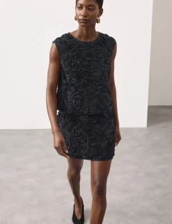 Pure Cotton Textured Mini A-Line Skirt