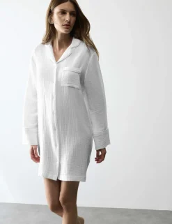 Pure Cotton Textured Muslin Nightshirt