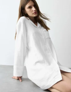 Pure Cotton Textured Muslin Nightshirt