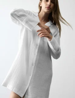 Pure Cotton Textured Muslin Nightshirt