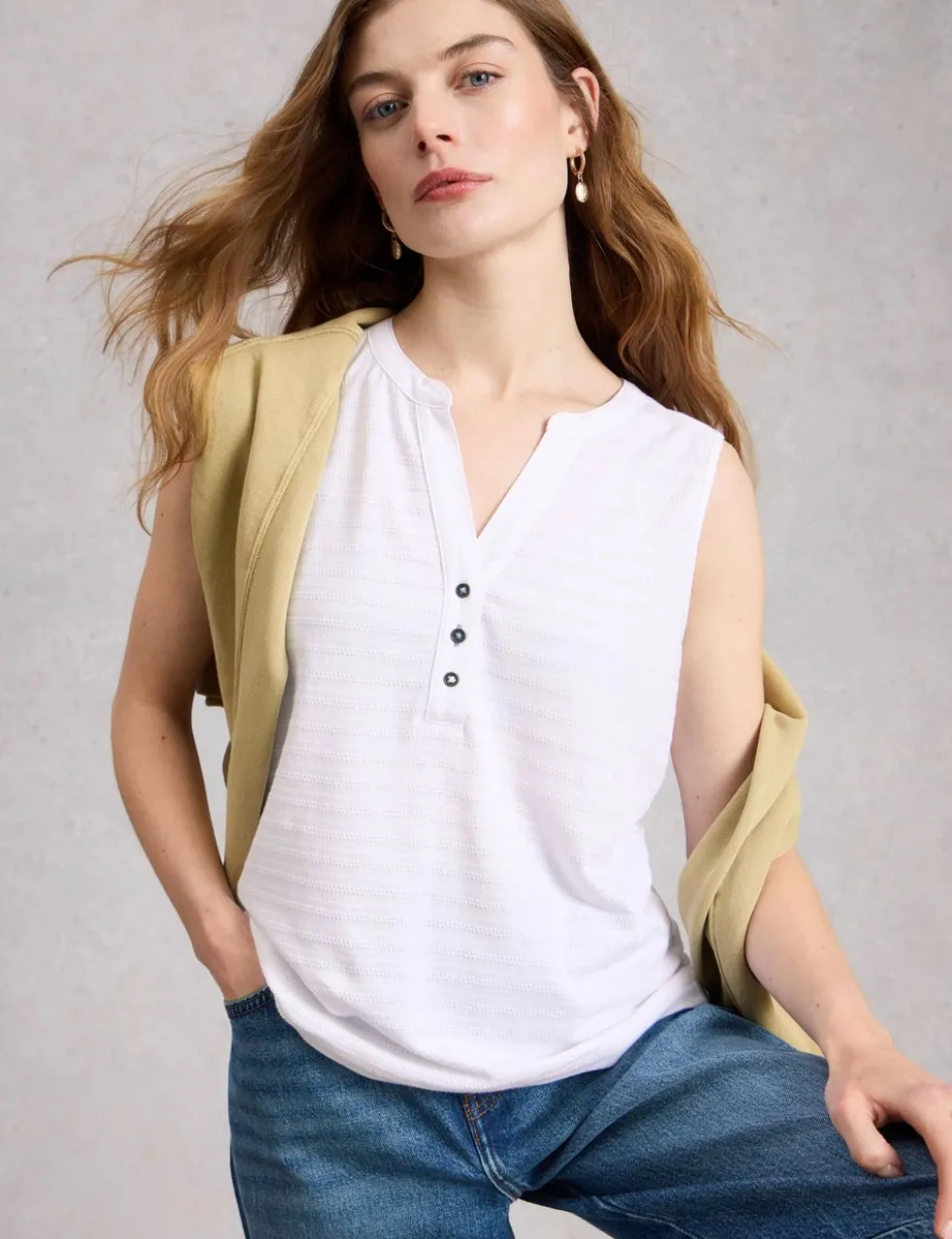 Pure Cotton Textured Notch Neck Vest