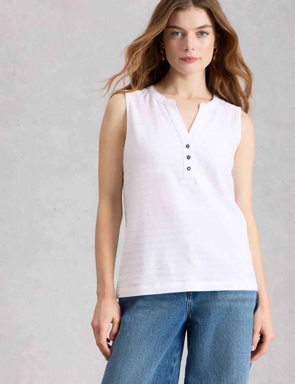 Pure Cotton Textured Notch Neck Vest