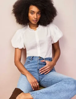 Pure Cotton Textured Puff Sleeve Shirt