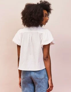 Pure Cotton Textured Puff Sleeve Shirt