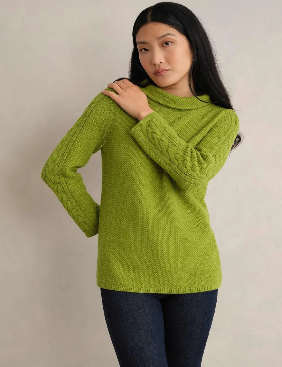 Pure Cotton Textured Roll Neck Jumper
