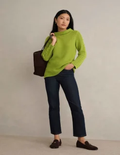 Pure Cotton Textured Roll Neck Jumper