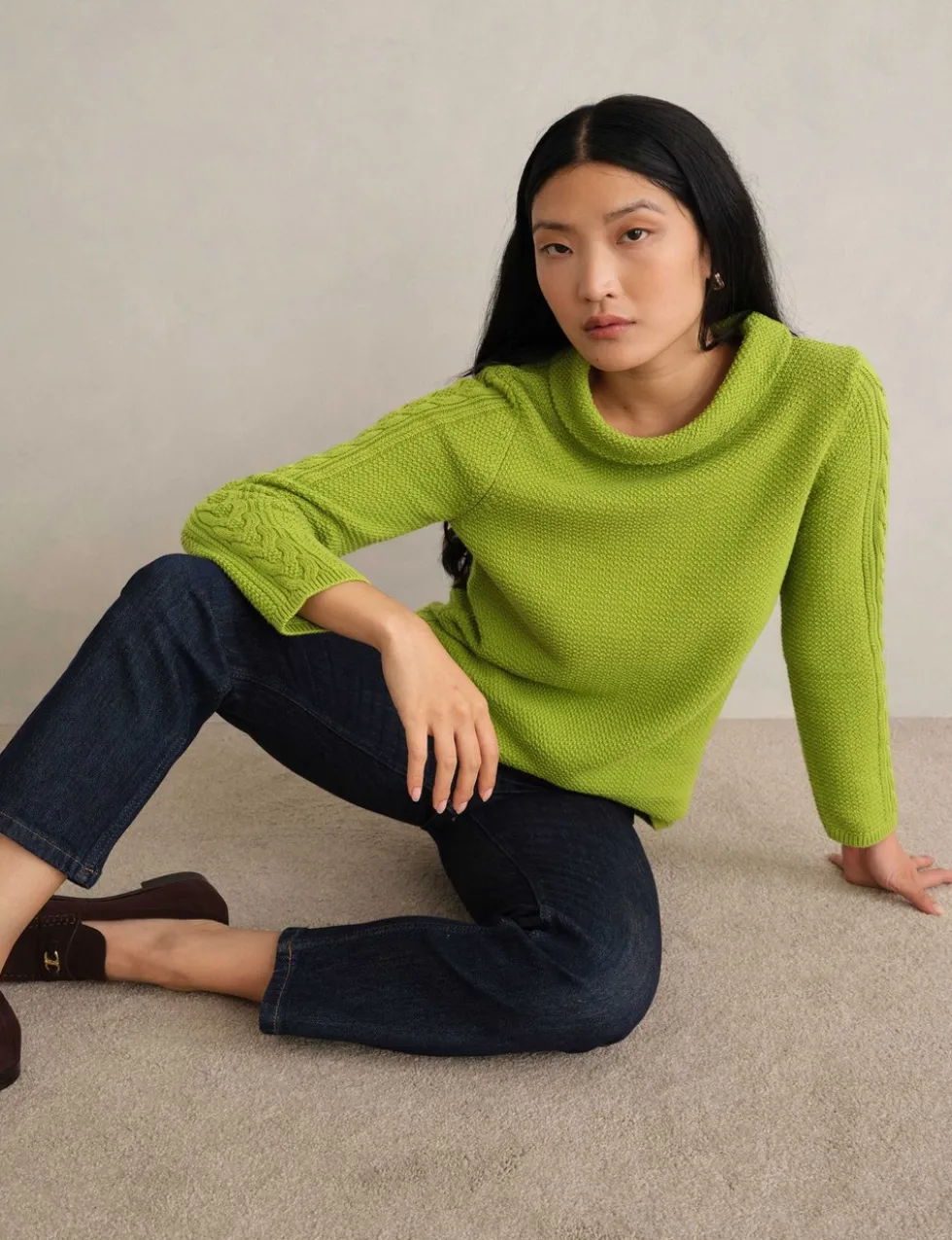 Pure Cotton Textured Roll Neck Jumper