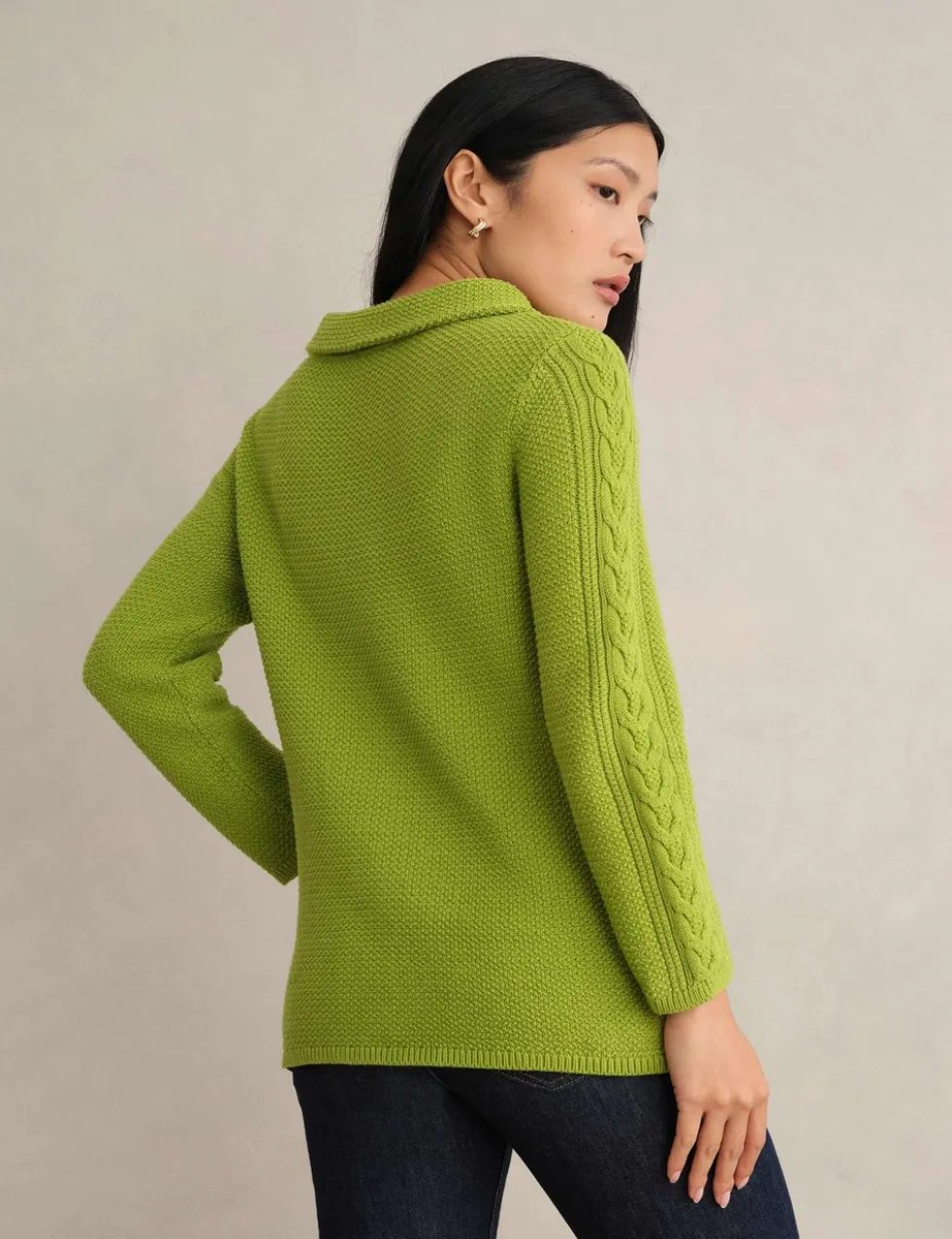 Pure Cotton Textured Roll Neck Jumper