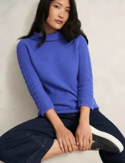 Pure Cotton Textured Roll Neck Jumper