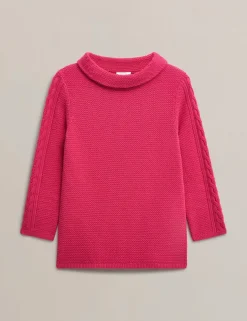 Pure Cotton Textured Roll Neck Jumper