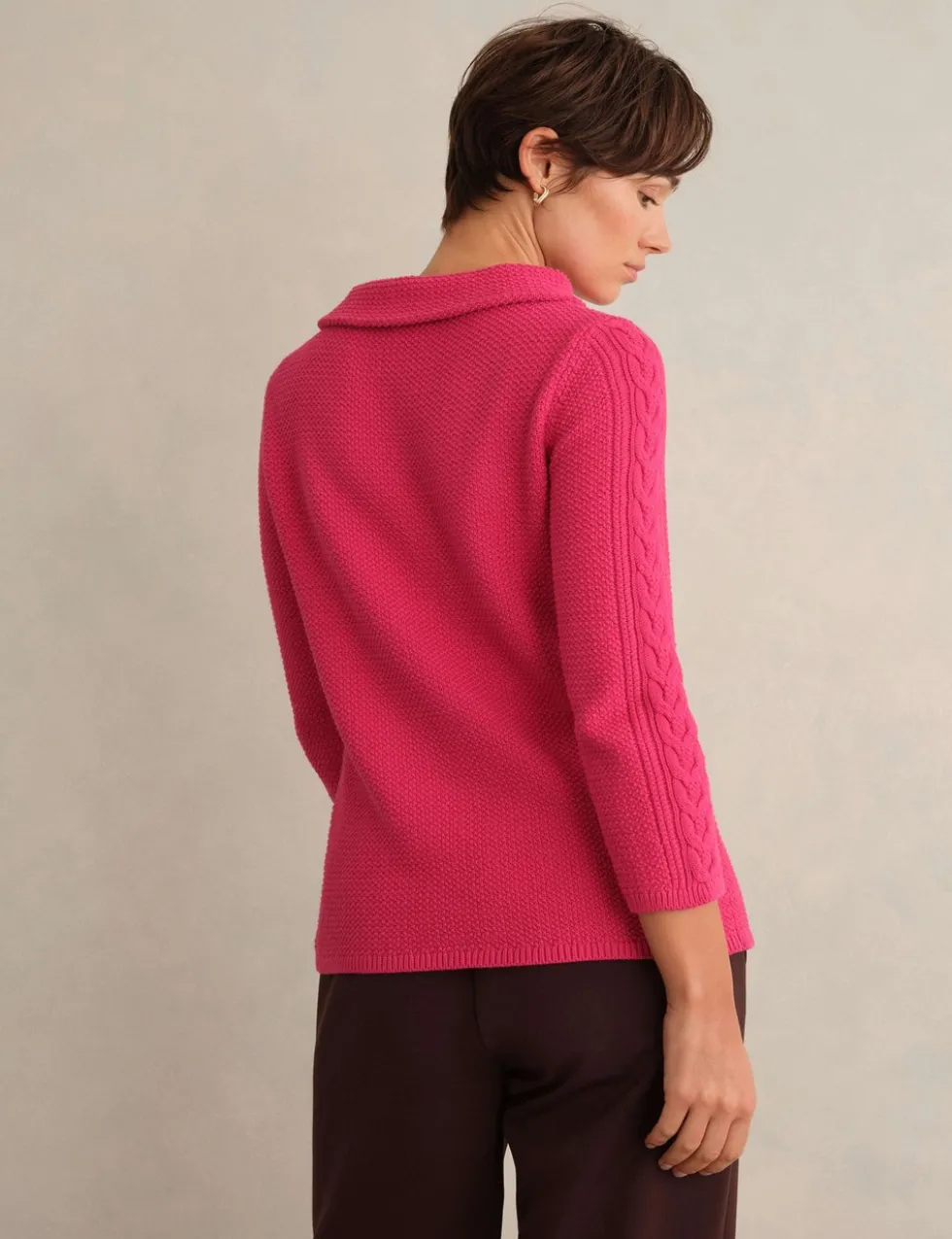 Pure Cotton Textured Roll Neck Jumper
