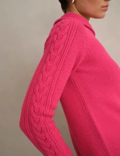 Pure Cotton Textured Roll Neck Jumper