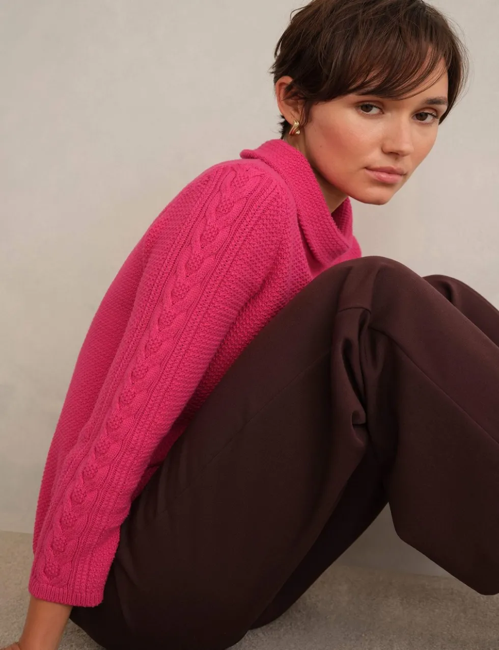 Pure Cotton Textured Roll Neck Jumper