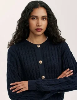 Pure Cotton Textured Round Neck Cardigan