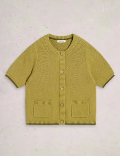 Pure Cotton Textured Short Sleeved Cardigan