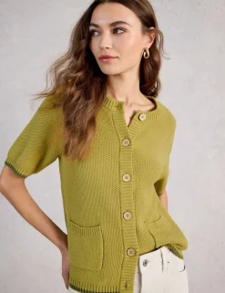 Pure Cotton Textured Short Sleeved Cardigan