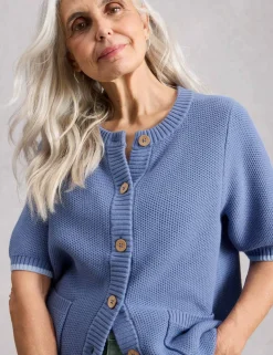 Pure Cotton Textured Short Sleeved Cardigan