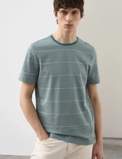 Pure Cotton Textured Striped T-Shirt