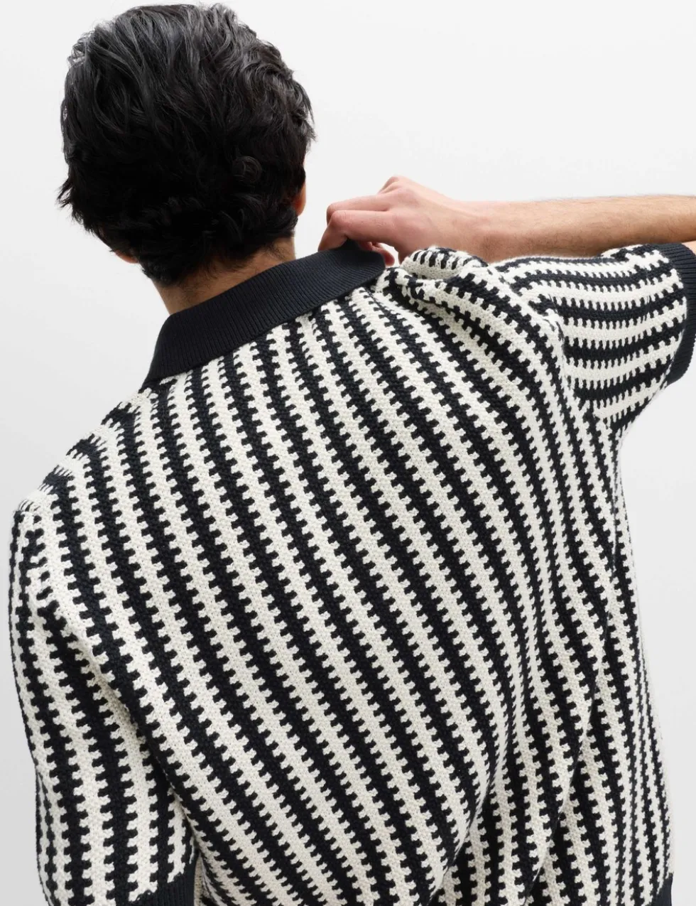 Pure Cotton Textured Striped Knitted Polo Shirt