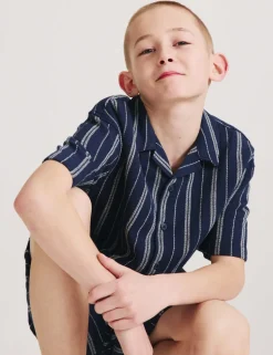 Pure Cotton Textured Stripe Shirt (6-16 Yrs)
