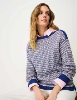 Pure Cotton Textured Striped Jumper