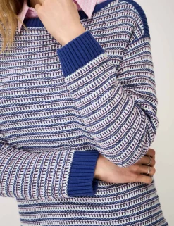 Pure Cotton Textured Striped Jumper