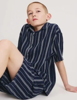 Pure Cotton Textured Striped Shorts (6-16 Yrs)
