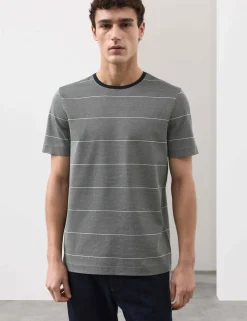 Pure Cotton Textured Striped T-Shirt