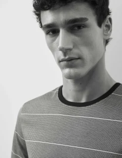 Pure Cotton Textured Striped T-Shirt