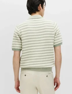 Pure Cotton Textured Striped Knitted Polo Shirt