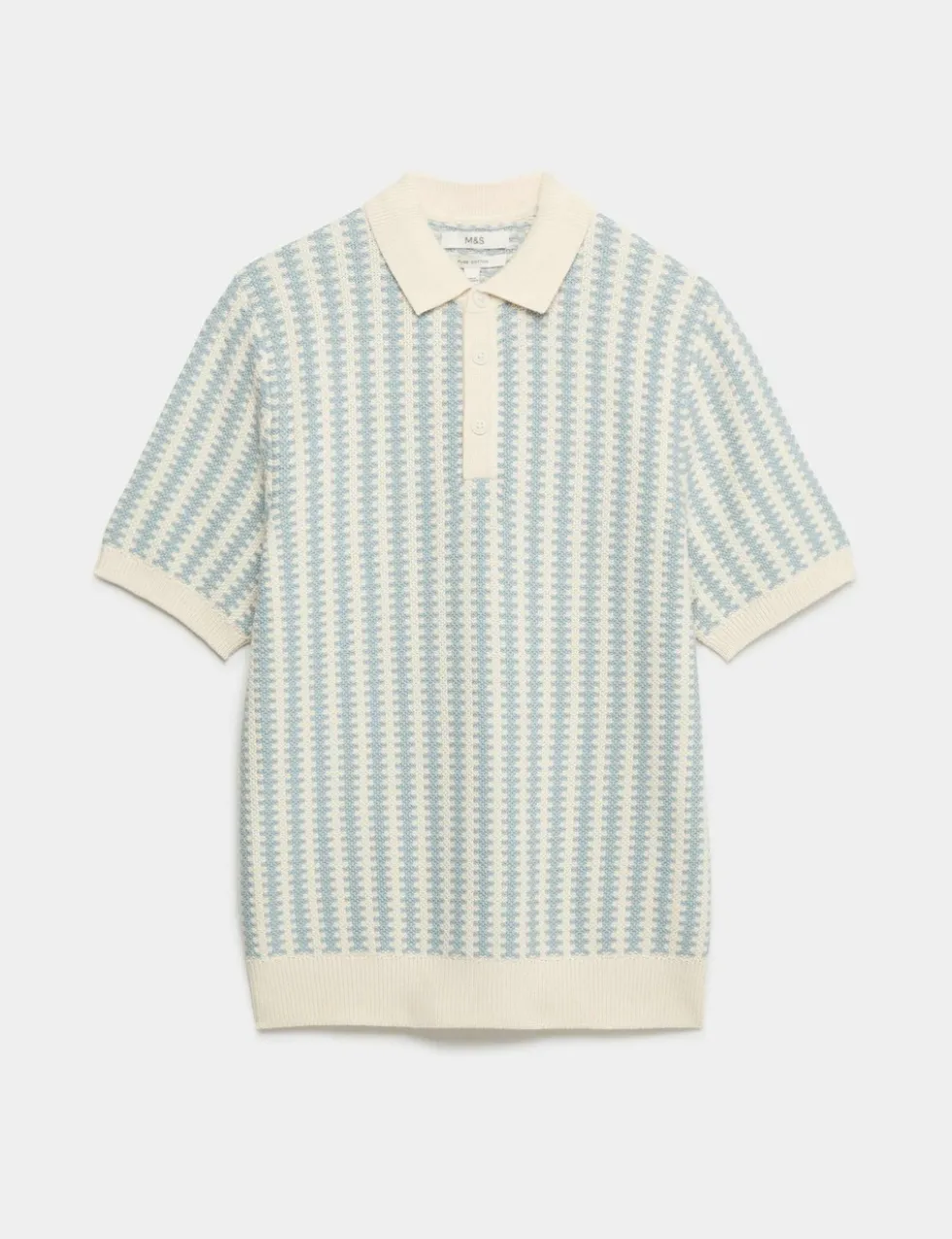 Pure Cotton Textured Striped Knitted Polo Shirt