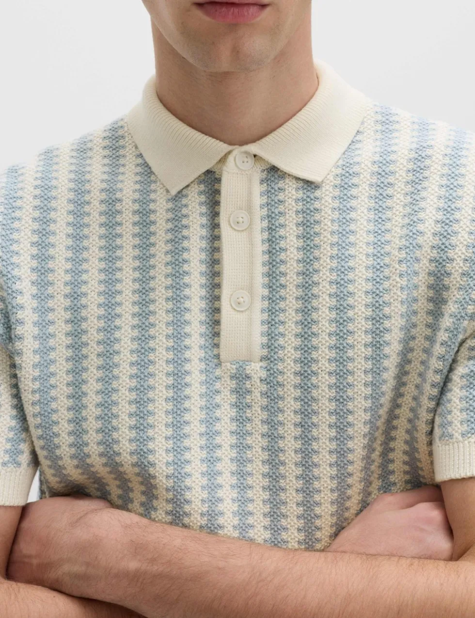 Pure Cotton Textured Striped Knitted Polo Shirt