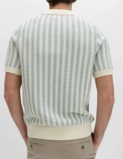 Pure Cotton Textured Striped Knitted Polo Shirt