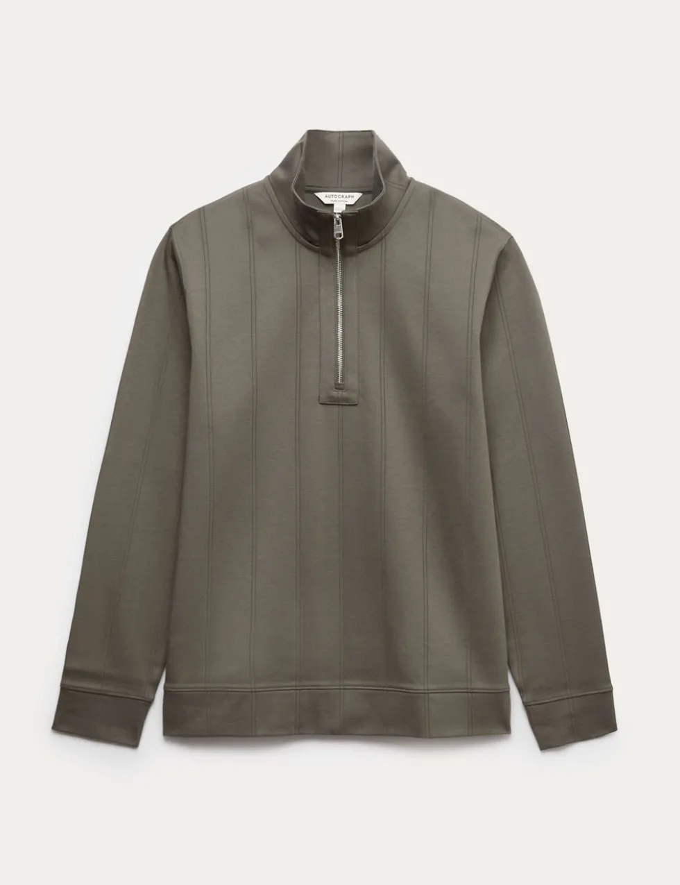 Pure Cotton Textured Striped Half Zip Jacket