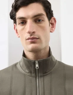 Pure Cotton Textured Striped Half Zip Jacket
