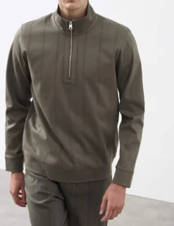 Pure Cotton Textured Striped Half Zip Jacket