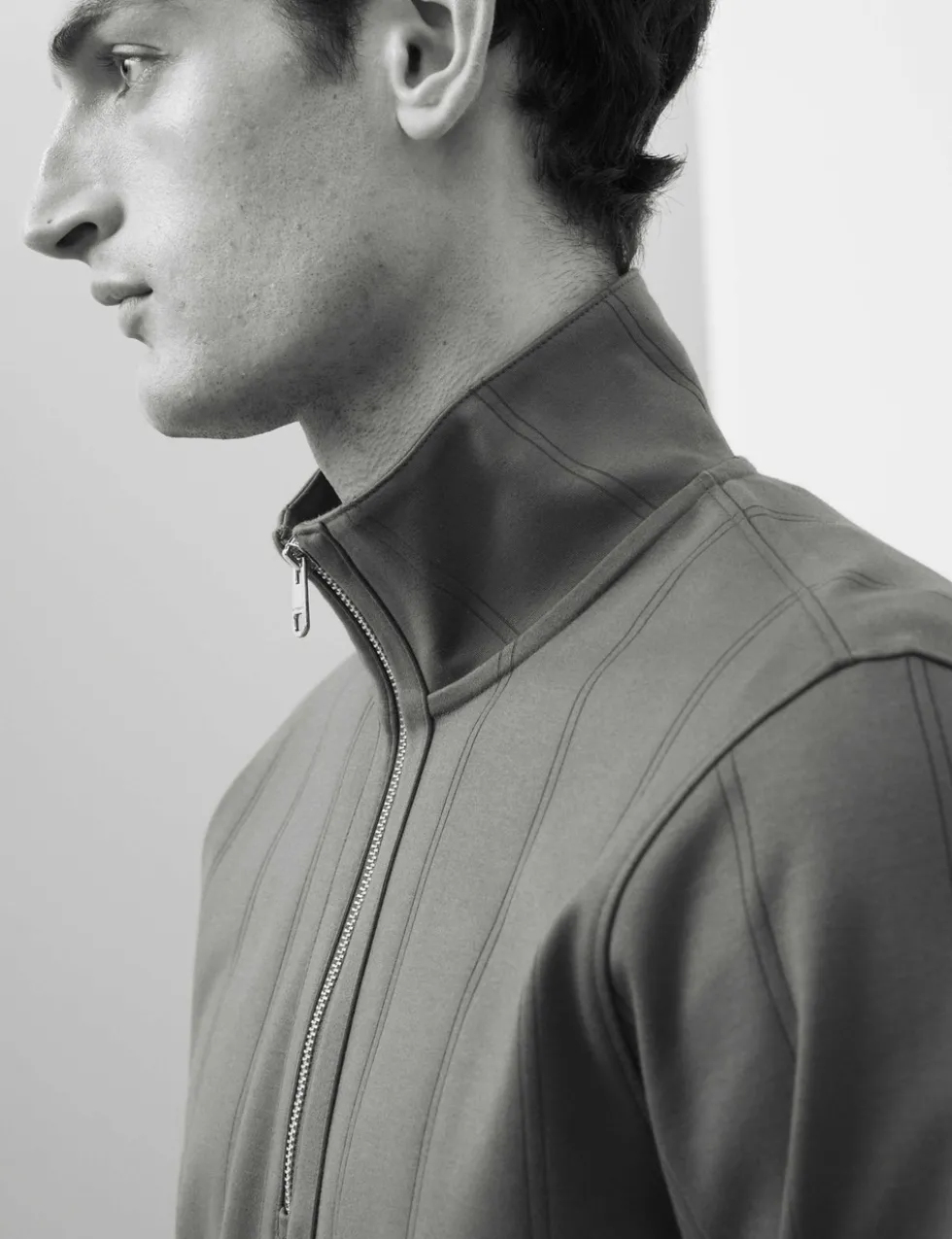 Pure Cotton Textured Striped Half Zip Jacket