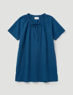 Pure Cotton Textured Tie Neck Mini Beach Dress
