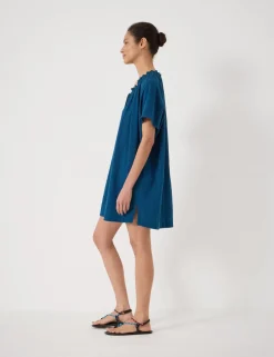 Pure Cotton Textured Tie Neck Mini Beach Dress