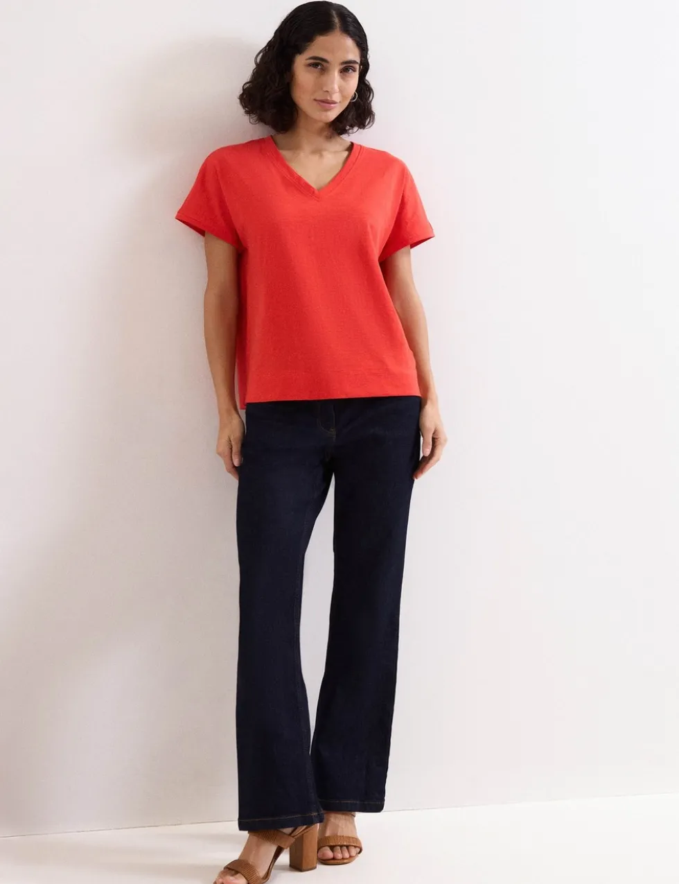 Pure Cotton Textured V-Neck T-Shirt