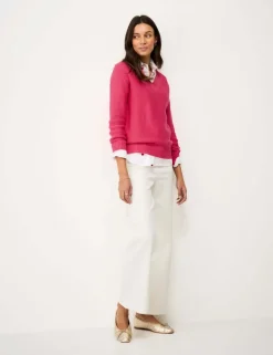 Pure Cotton Textured V-Neck Jumper