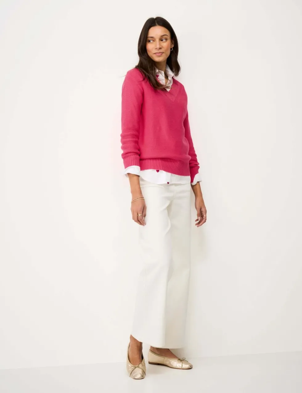 Pure Cotton Textured V-Neck Jumper