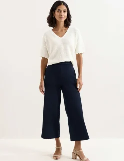 Pure Cotton Textured V-Neck Jumper