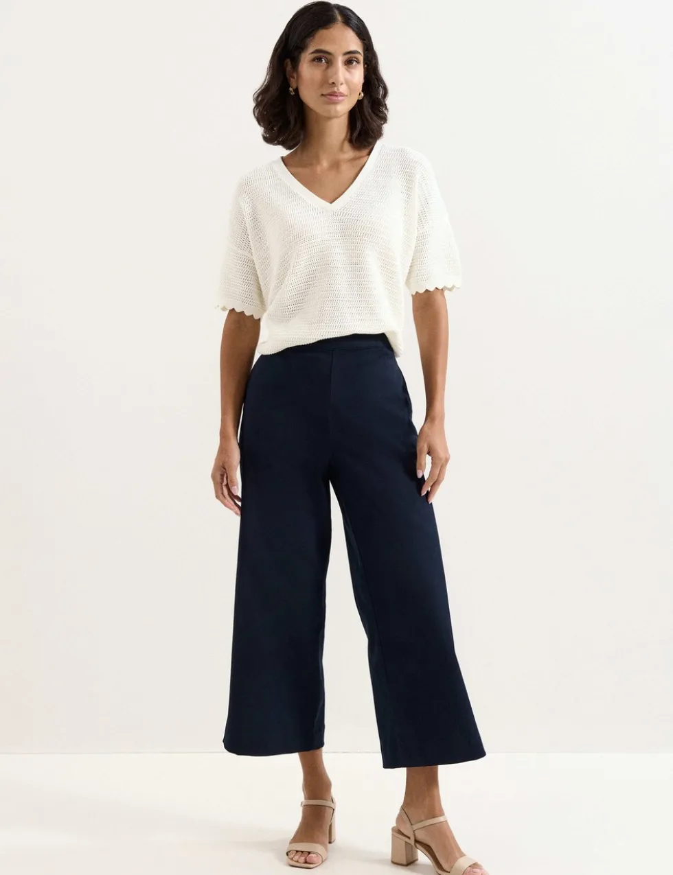 Pure Cotton Textured V-Neck Jumper
