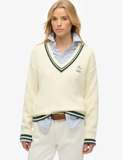 Pure Cotton Textured V-Neck Oversized Jumper