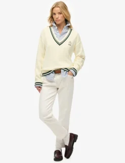 Pure Cotton Textured V-Neck Oversized Jumper