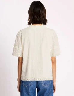 Pure Cotton Textured V-Neck Frill Detail Top