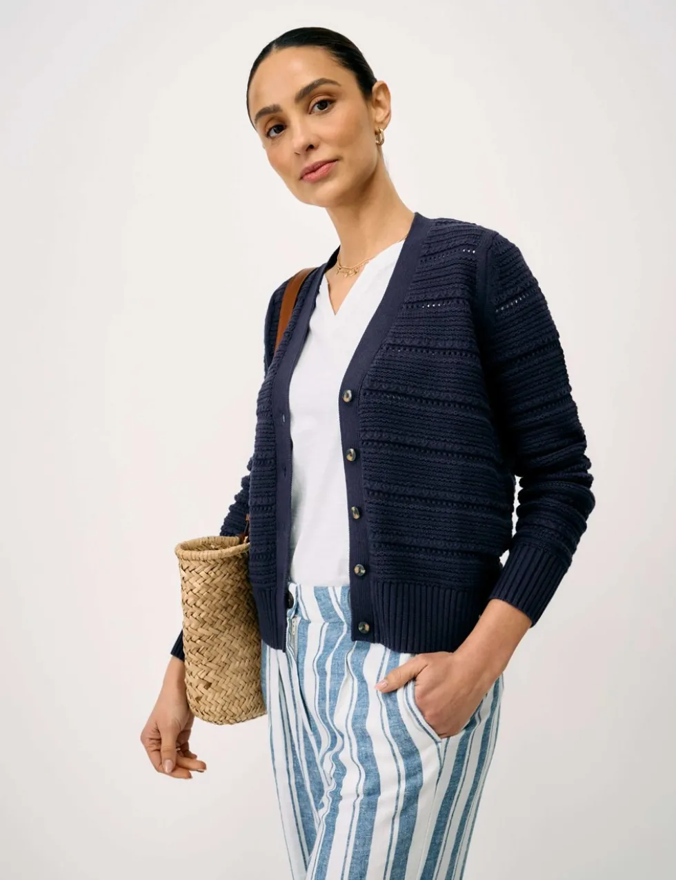 Pure Cotton Textured V-Neck Cardigan
